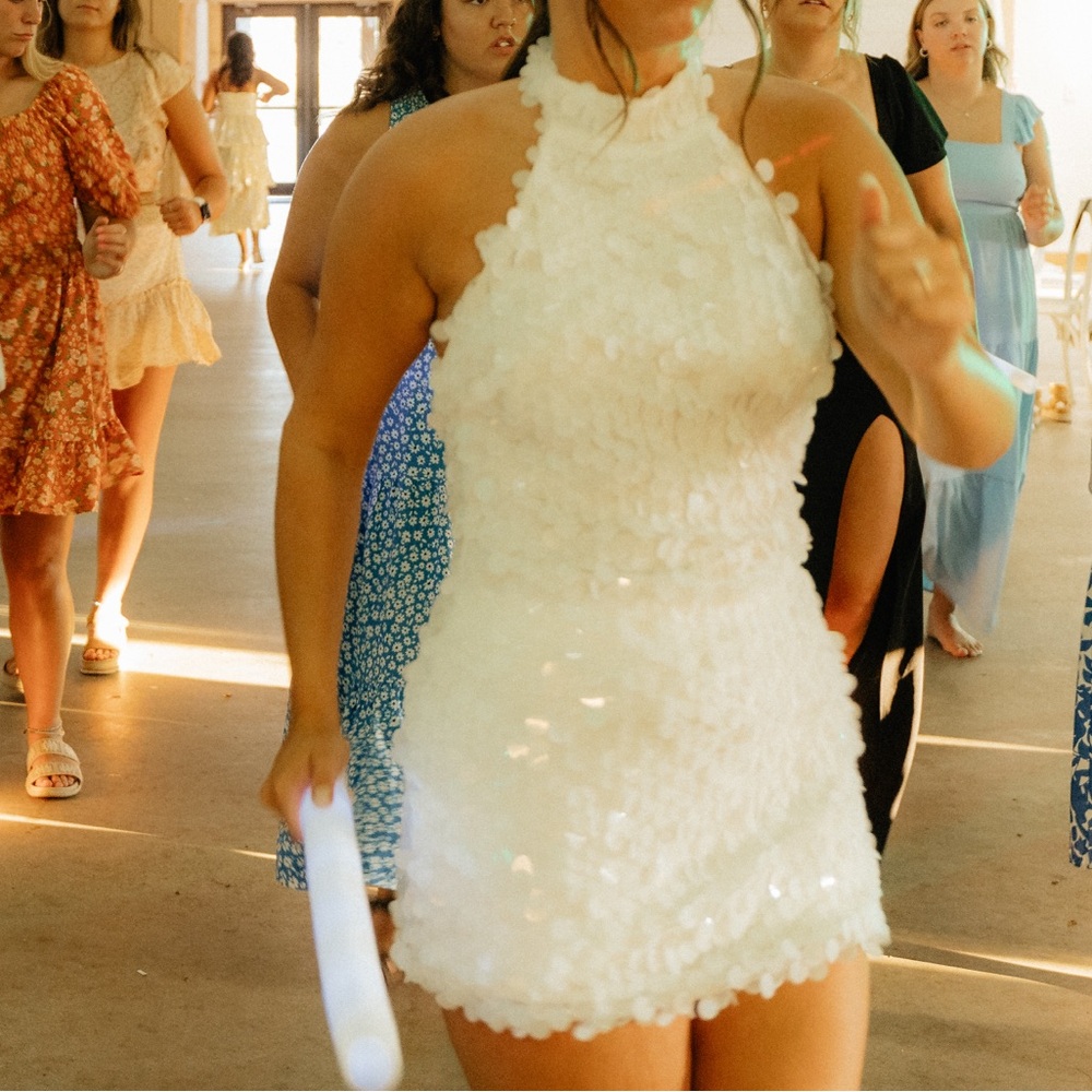 White sequence reception dress